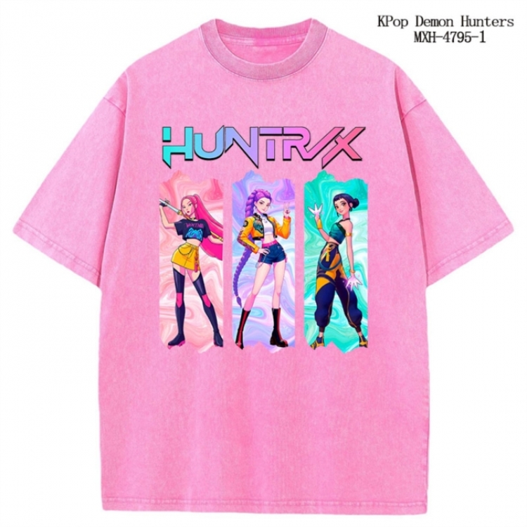 K-Pop Demon Hunters Anime peripheral pure cotton washed and worn T-shirt from S to 2XL