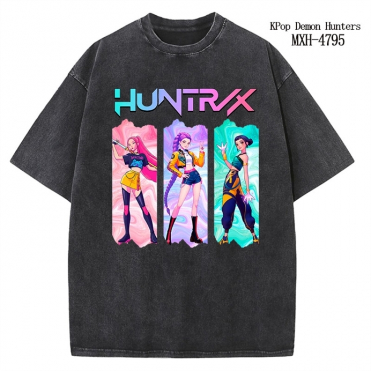 K-Pop Demon Hunters Anime peripheral pure cotton washed and worn T-shirt from S to 2XL