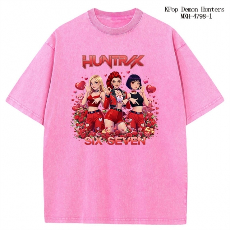 K-Pop Demon Hunters Anime peripheral pure cotton washed and worn T-shirt from S to 2XL