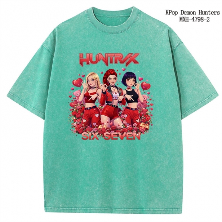 K-Pop Demon Hunters Anime peripheral pure cotton washed and worn T-shirt from S to 2XL