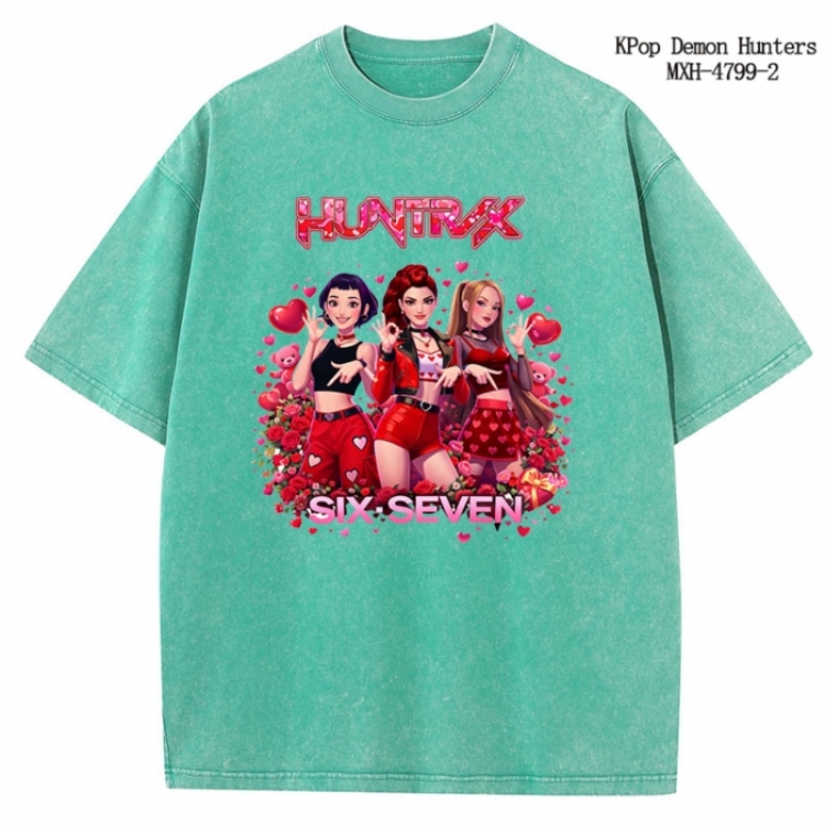 K-Pop Demon Hunters Anime peripheral pure cotton washed and worn T-shirt from S to 2XL