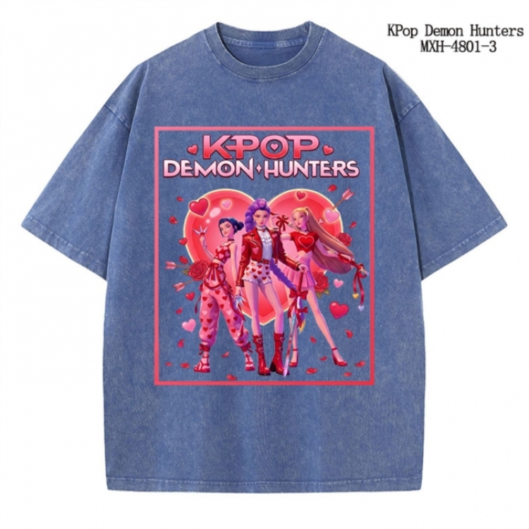 K-Pop Demon Hunters Anime peripheral pure cotton washed and worn T-shirt from S to 2XL