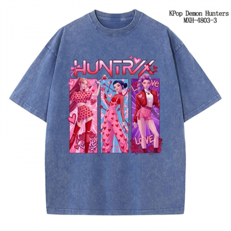 K-Pop Demon Hunters Anime peripheral pure cotton washed and worn T-shirt from S to 2XL