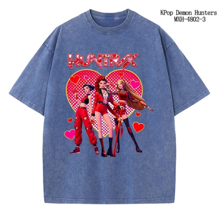 K-Pop Demon Hunters Anime peripheral pure cotton washed and worn T-shirt from S to 2XL