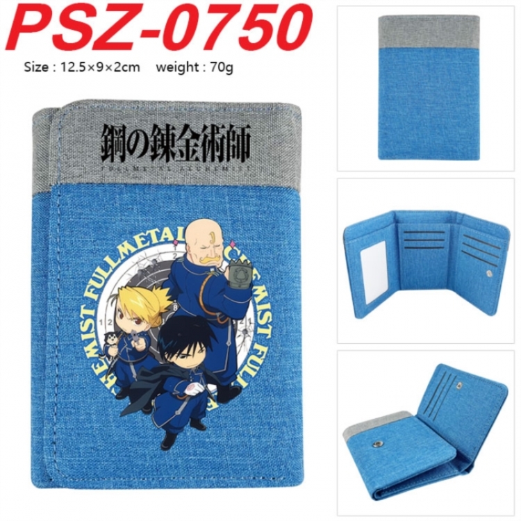 Fullmetal Alchemist Anime color blocked three fold concealed wallet 12.5X9X2CM 70G