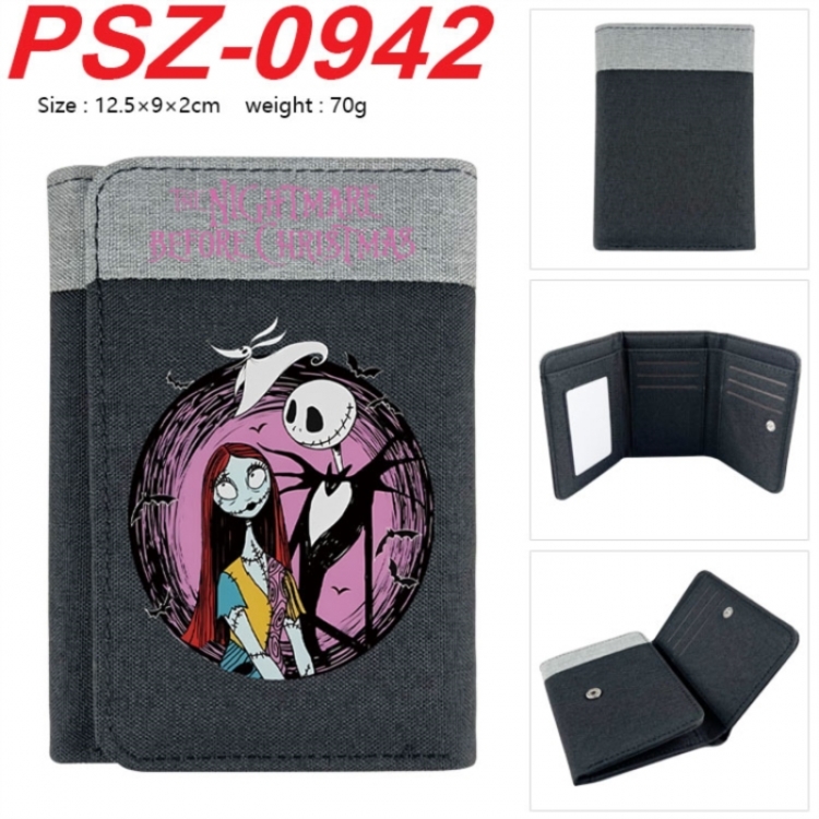 The Nightmare Before Christmas Anime color blocked three fold concealed wallet 12.5X9X2CM 70G