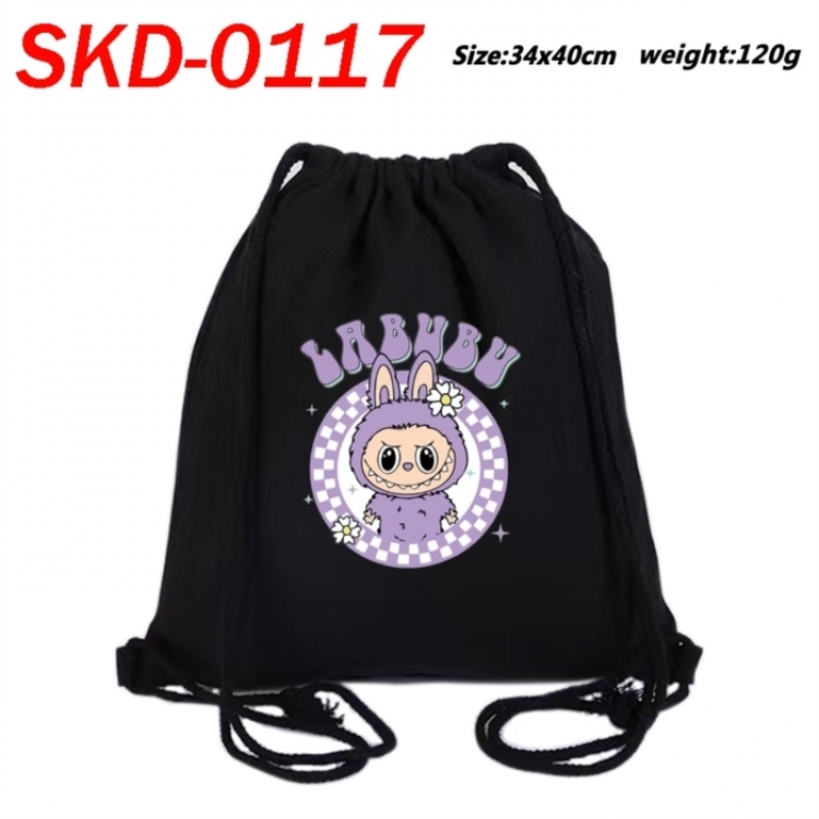Labubu Anime-themed Canvas Drawstring Backpack Tote Bag 34x40cm