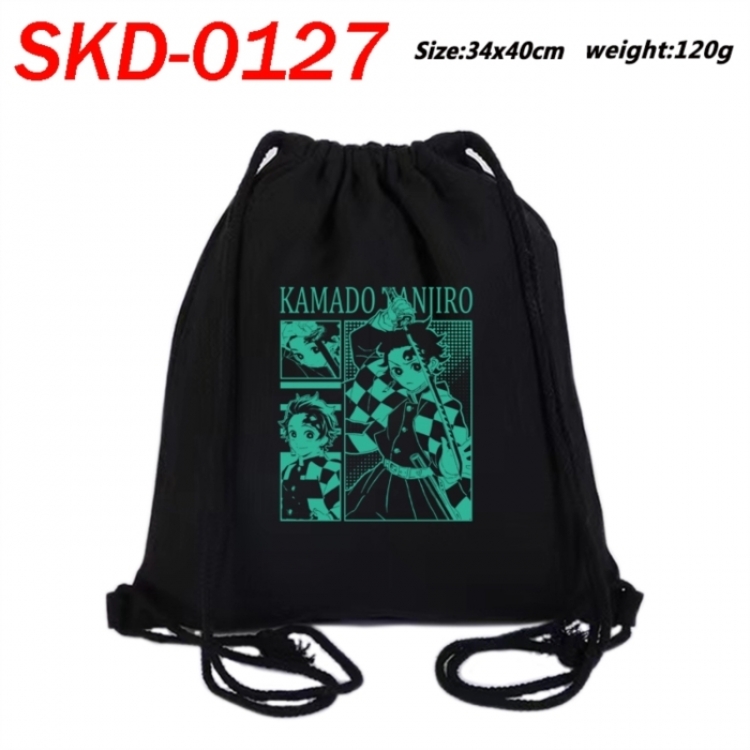 Demon Slayer Kimets Anime themed Canvas Drawstring Backpack Tote Bag 34x40cm