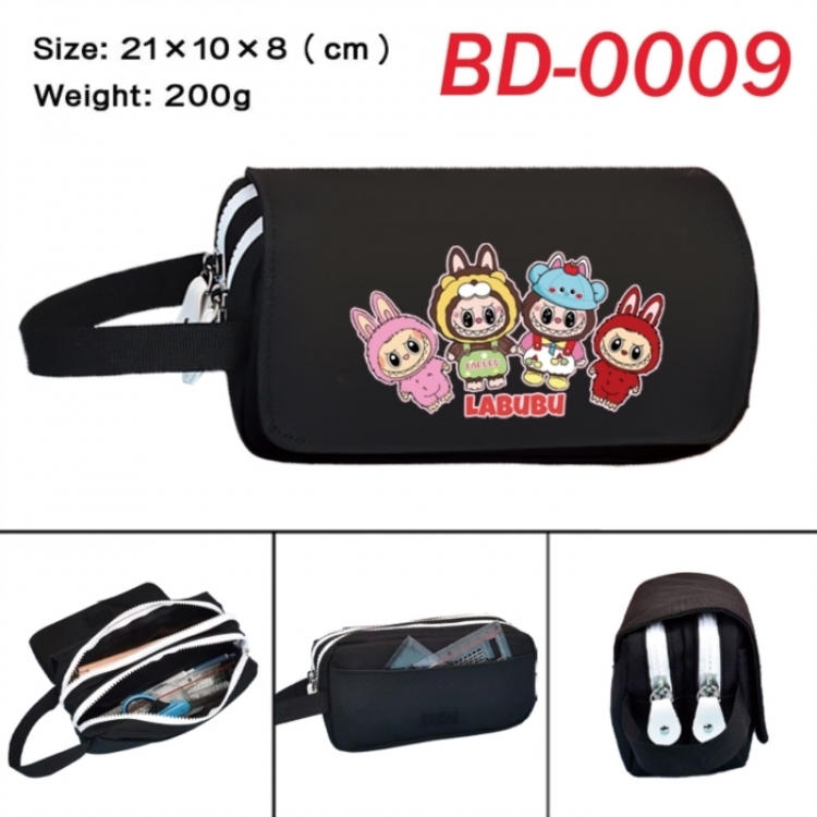 Labubu Anime peripheral handheld large capacity double-layer Oxford cloth pencil case 21X10X8cm