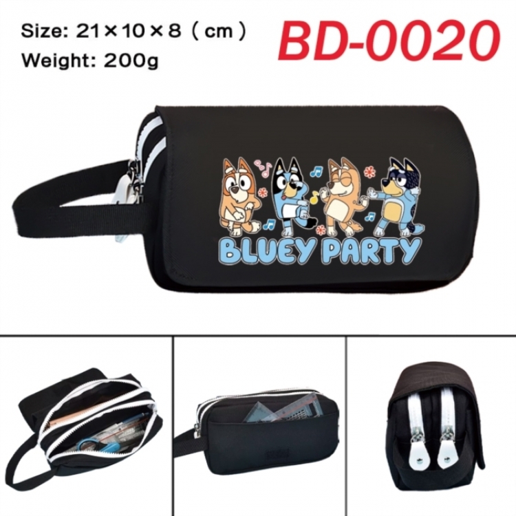 Bluey Anime peripheral handheld large capacity double-layer Oxford cloth pencil case 21X10X8cm