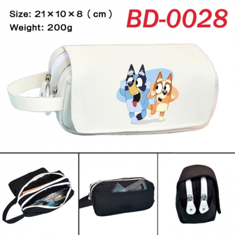 Bluey Anime peripheral handheld large capacity double-layer Oxford cloth pencil case 21X10X8cm