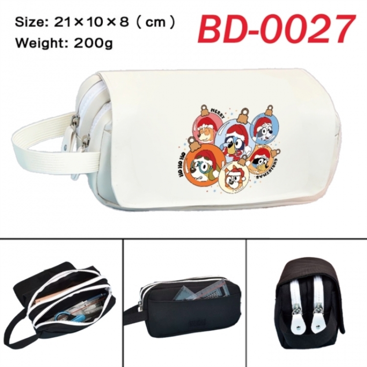 Bluey Anime peripheral handheld large capacity double-layer Oxford cloth pencil case 21X10X8cm