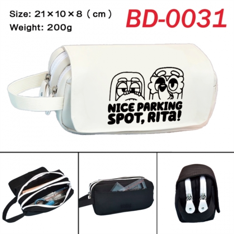 Bluey Anime peripheral handheld large capacity double-layer Oxford cloth pencil case 21X10X8cm