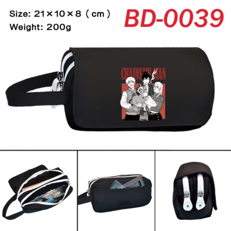 Chainsaw Man Anime peripheral handheld large capacity double-layer Oxford cloth pencil case 21X10X8cm