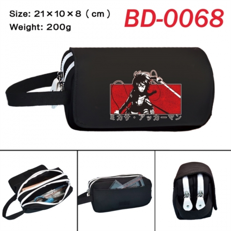 Shingeki no Kyojin Anime peripheral handheld large capacity double-layer Oxford cloth pencil case 21X10X8cm