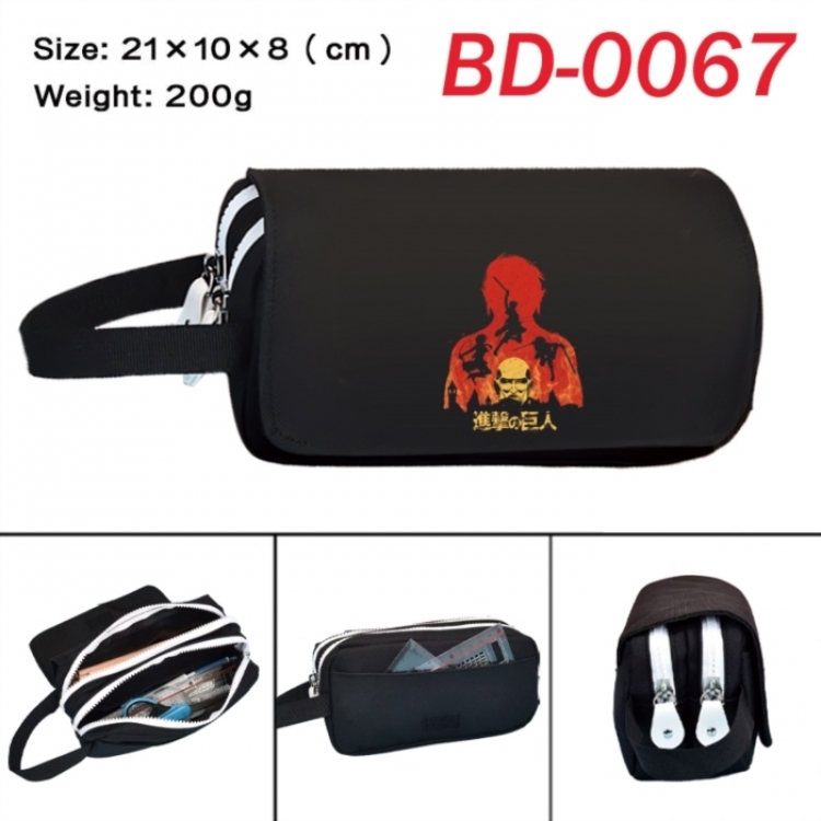 Shingeki no Kyojin Anime peripheral handheld large capacity double-layer Oxford cloth pencil case 21X10X8cm