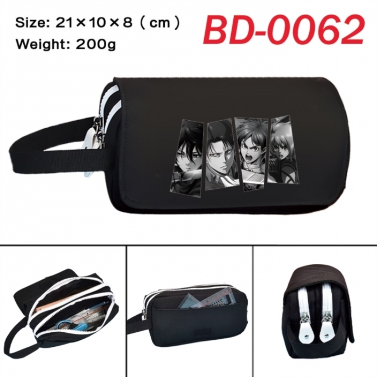 Shingeki no Kyojin Anime peripheral handheld large capacity double-layer Oxford cloth pencil case 21X10X8cm