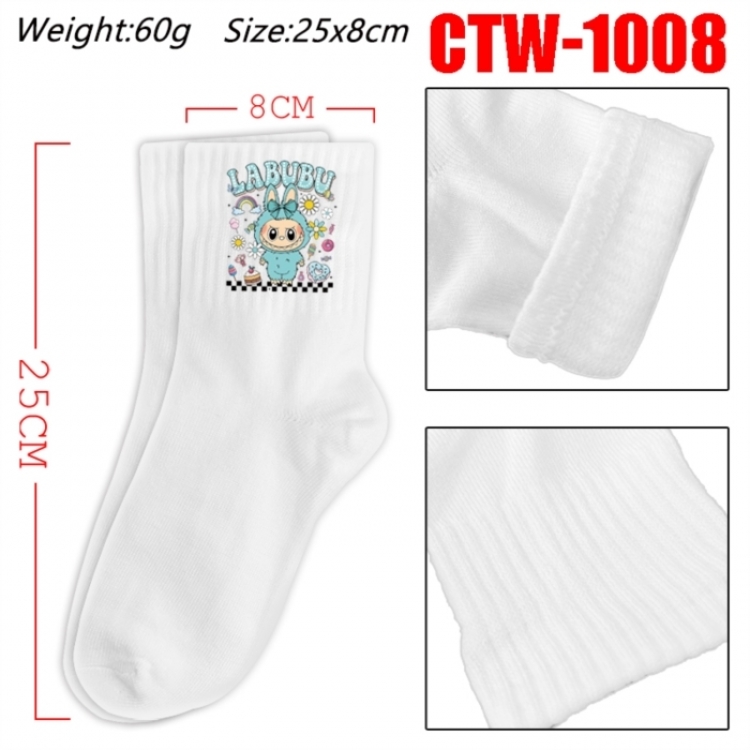 Labubu Anime Print Long Crew Cotton Socks 25x8cm