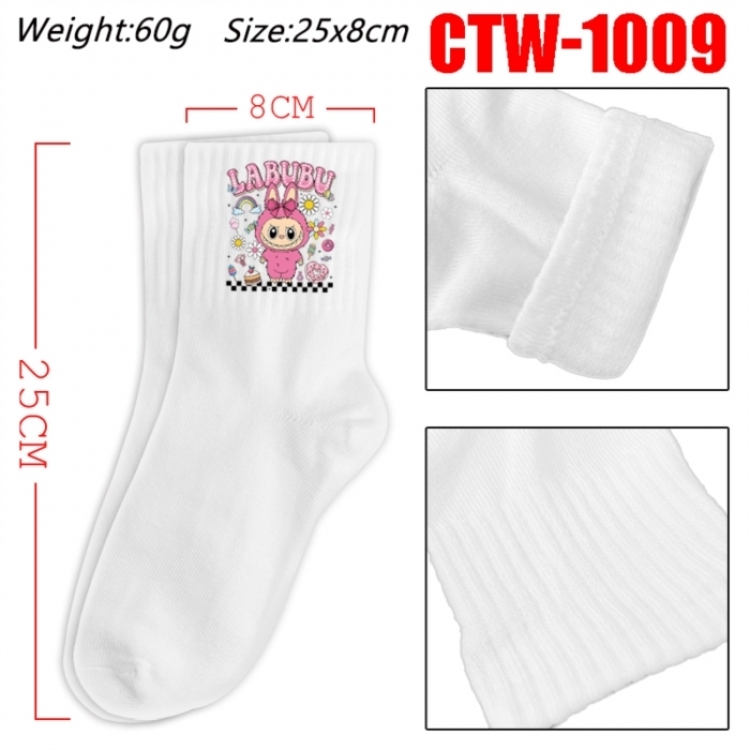 Labubu Anime Print Long Crew Cotton Socks 25x8cm