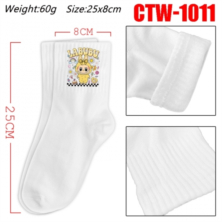 Labubu Anime Print Long Crew Cotton Socks 25x8cm