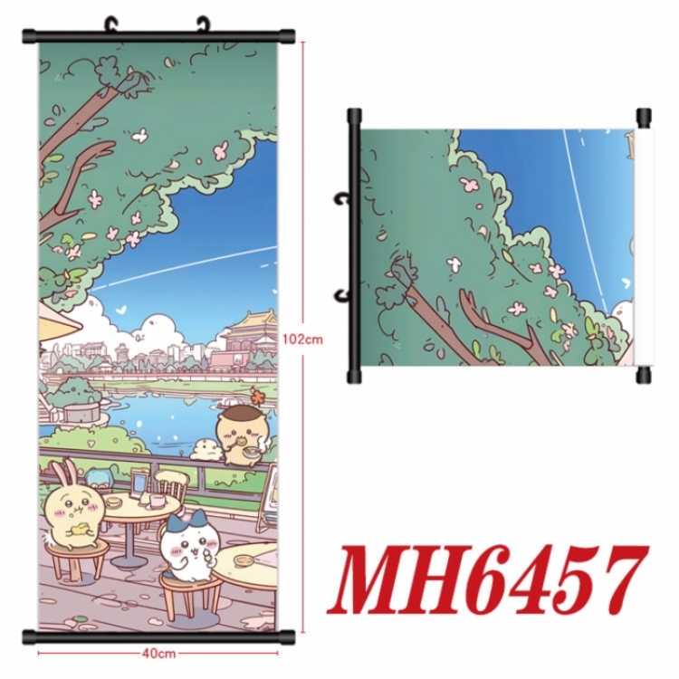 Chiikawa Anime black Plastic rod Cloth painting Wall Scroll 40X102CM 