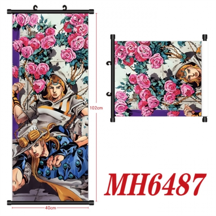 JoJos Bizarre Adventure Anime black Plastic rod Cloth painting Wall Scroll 40X102CM 