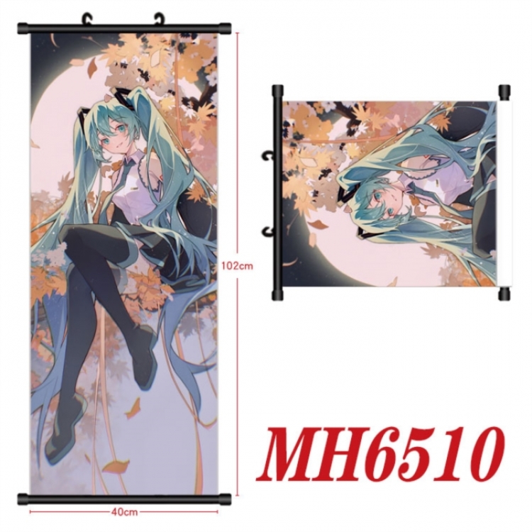 Hatsune Miku Anime black Plastic rod Cloth painting Wall Scroll 40X102CM 