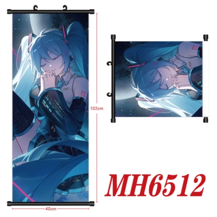 Hatsune Miku Anime black Plastic rod Cloth painting Wall Scroll 40X102CM 