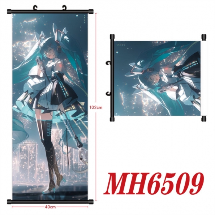 Hatsune Miku Anime black Plastic rod Cloth painting Wall Scroll 40X102CM 