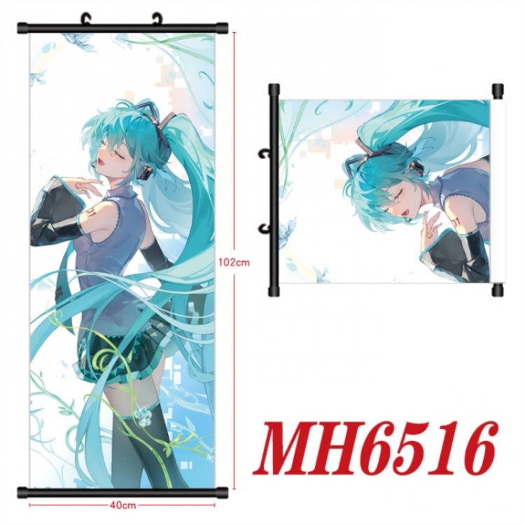 Hatsune Miku Anime black Plastic rod Cloth painting Wall Scroll 40X102CM 