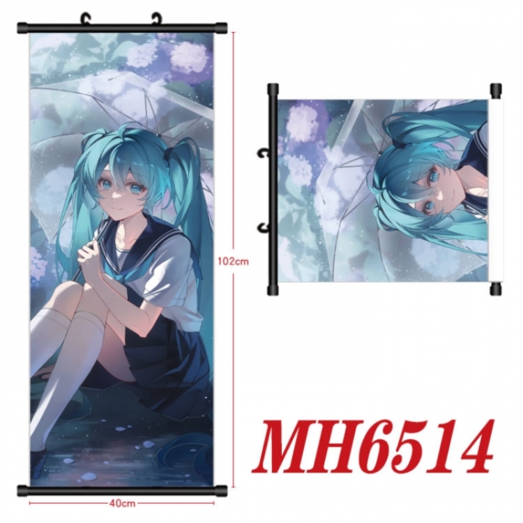Hatsune Miku Anime black Plastic rod Cloth painting Wall Scroll 40X102CM 