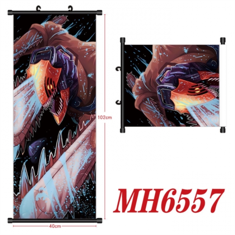 Chainsaw Man Anime black Plastic rod Cloth painting Wall Scroll 40X102CM 