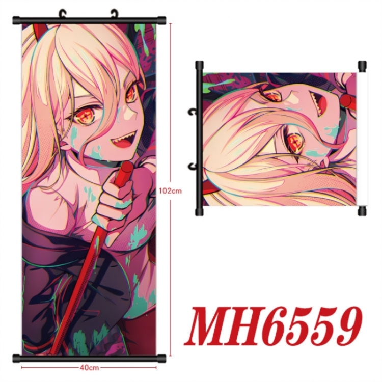 Chainsaw Man Anime black Plastic rod Cloth painting Wall Scroll 40X102CM 