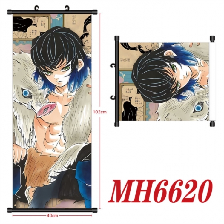 Demon Slayer Kimets Anime black Plastic rod Cloth painting Wall Scroll 40X102CM