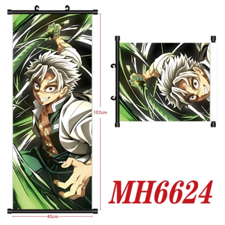 Demon Slayer Kimets Anime black Plastic rod Cloth painting Wall Scroll 40X102CM