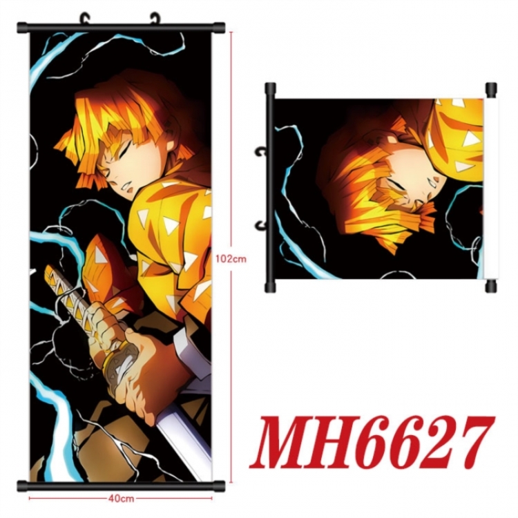 Demon Slayer Kimets Anime black Plastic rod Cloth painting Wall Scroll 40X102CM