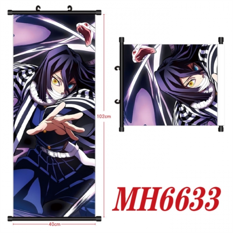 Demon Slayer Kimets Anime black Plastic rod Cloth painting Wall Scroll 40X102CM