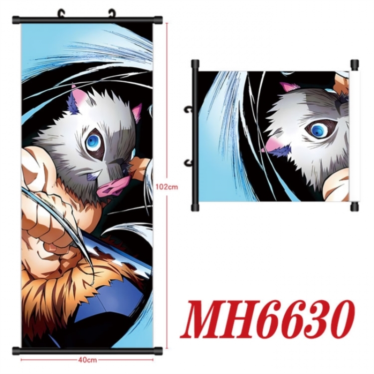 Demon Slayer Kimets Anime black Plastic rod Cloth painting Wall Scroll 40X102CM