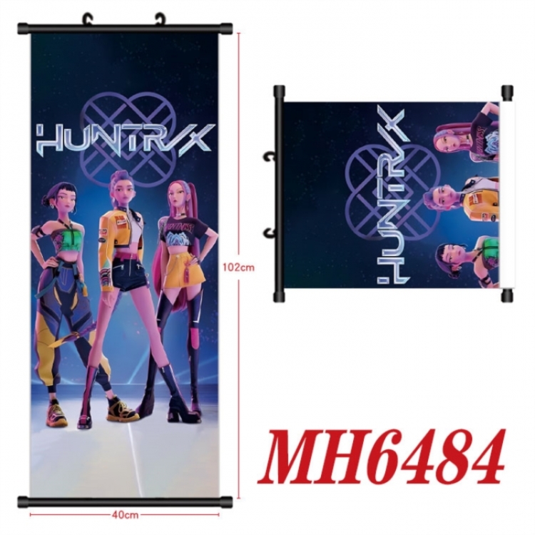 K-Pop Demon Hunters Anime black Plastic rod Cloth painting Wall Scroll 40X102CM