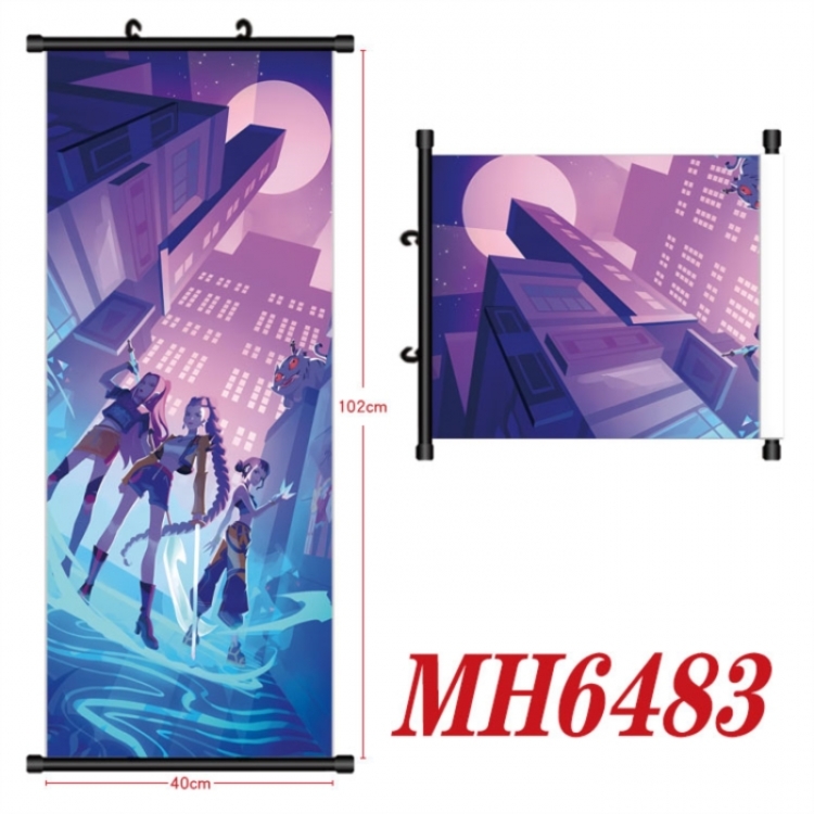 K-Pop Demon Hunters Anime black Plastic rod Cloth painting Wall Scroll 40X102CM
