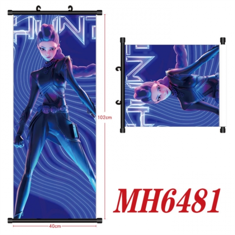 K-Pop Demon Hunters Anime black Plastic rod Cloth painting Wall Scroll 40X102CM