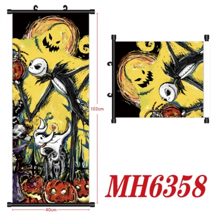 The Nightmare Before Christmas Anime black Plastic rod Cloth painting Wall Scroll 40X102CM