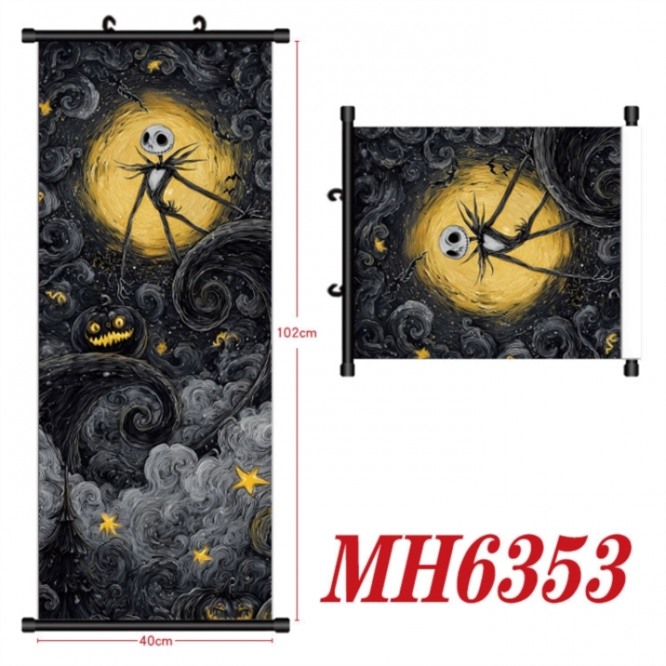 The Nightmare Before Christmas Anime black Plastic rod Cloth painting Wall Scroll 40X102CM