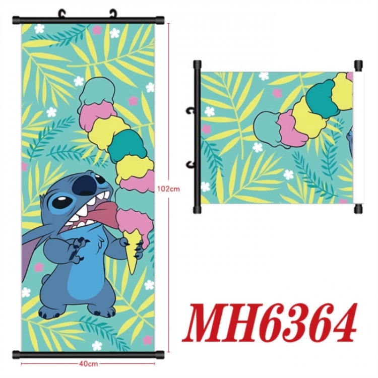 Lilo & Stitch Anime black Plastic rod Cloth painting Wall Scroll 40X102CM