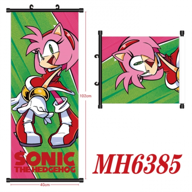 Sonic The Hedgehog Anime black Plastic rod Cloth painting Wall Scroll 40X102CM