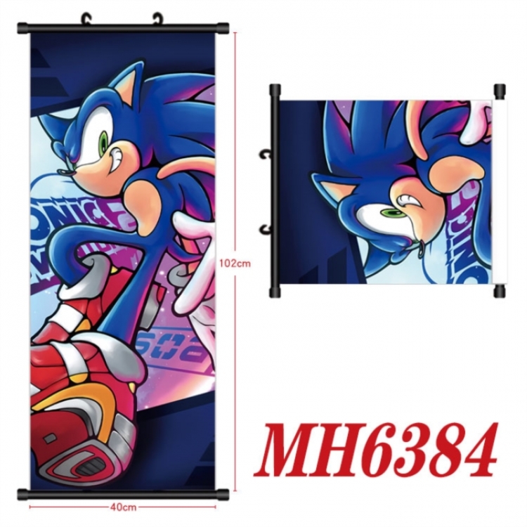 Sonic The Hedgehog Anime black Plastic rod Cloth painting Wall Scroll 40X102CM