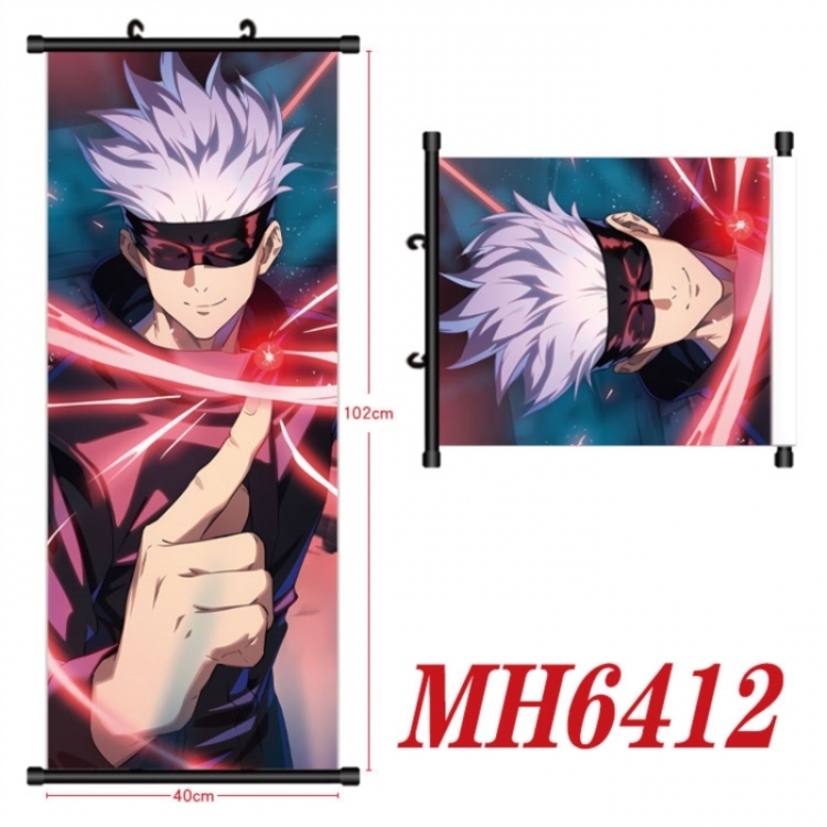 Jujutsu Kaisen Anime black Plastic rod Cloth painting Wall Scroll 40X102CM