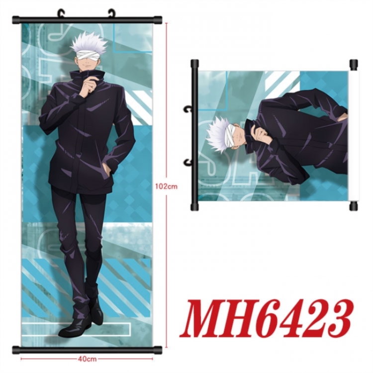 Jujutsu Kaisen Anime black Plastic rod Cloth painting Wall Scroll 40X102CM