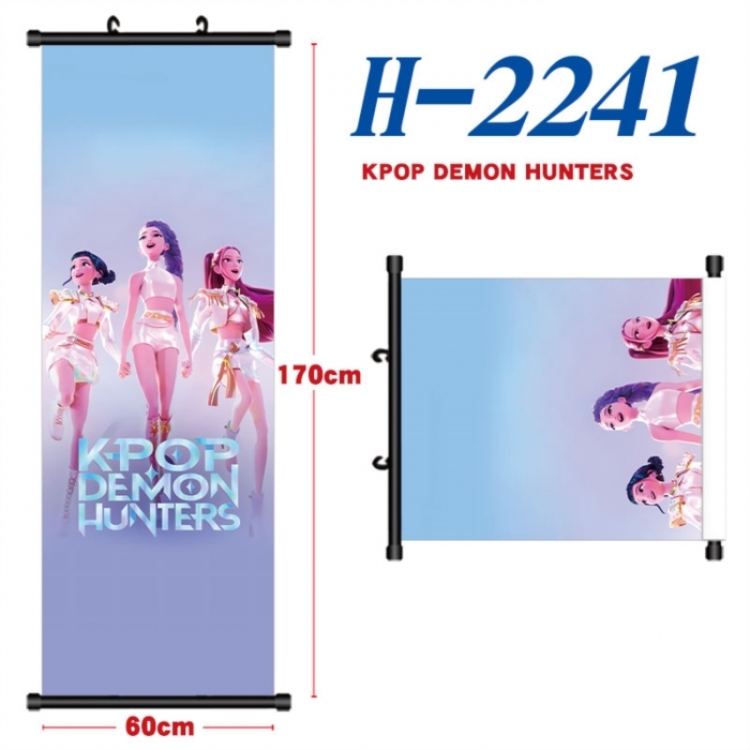 K-Pop Demon Hunters Black plastic rod cloth hanging canvas painting Wall Scroll 60x170cm