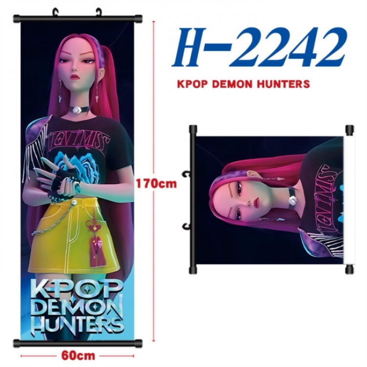 K-Pop Demon Hunters Black plastic rod cloth hanging canvas painting Wall Scroll 60x170cm
